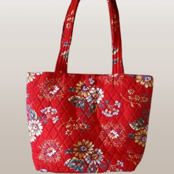Floral‎ Print Red Tote Shoulder Bag Pre-loved In Good Condition - Picture 1 of 16